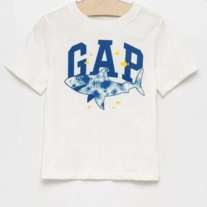 GAP Kids White Tee with Blue Shark and Yellow Details